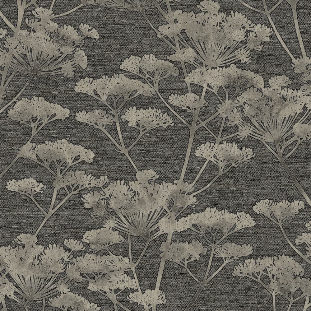 119967 - Serene Seedhead Wallpaper - Black & Gold - Boutique Luxury