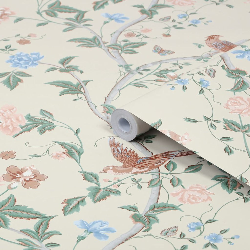 120133 - Summer Palace Wallpaper - Sage & Apricot - Laura Ashley