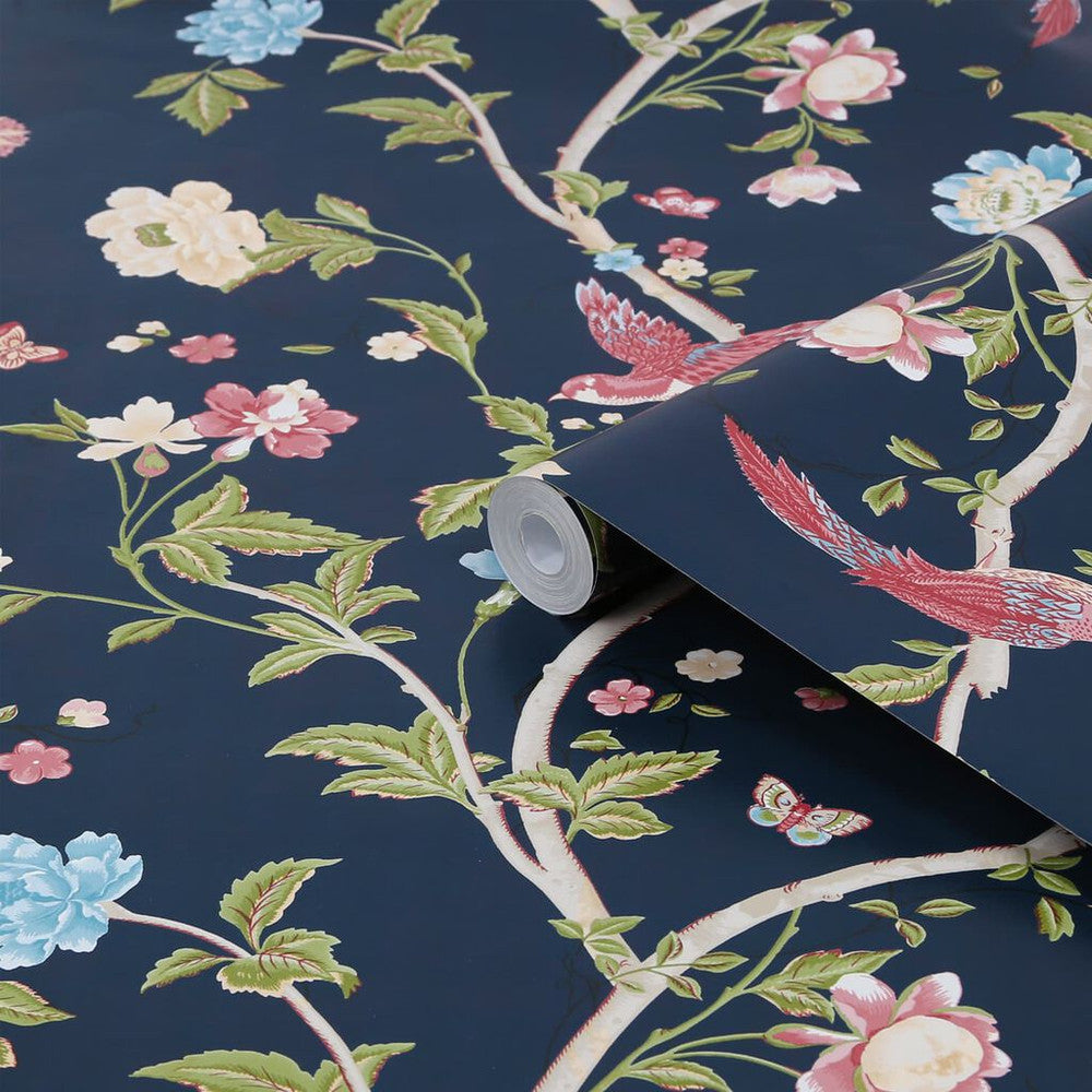 120134 - Summer Palace Wallpaper - Midnight Blue - Laura Ashley