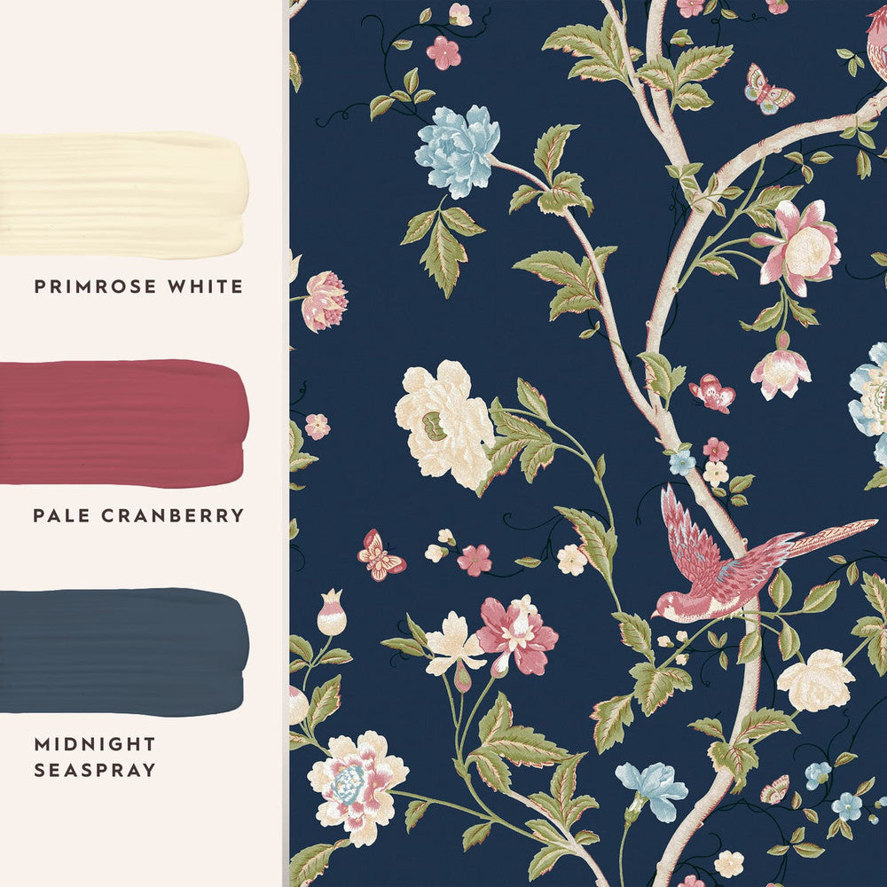 120134 - Summer Palace Wallpaper - Midnight Blue - Laura Ashley