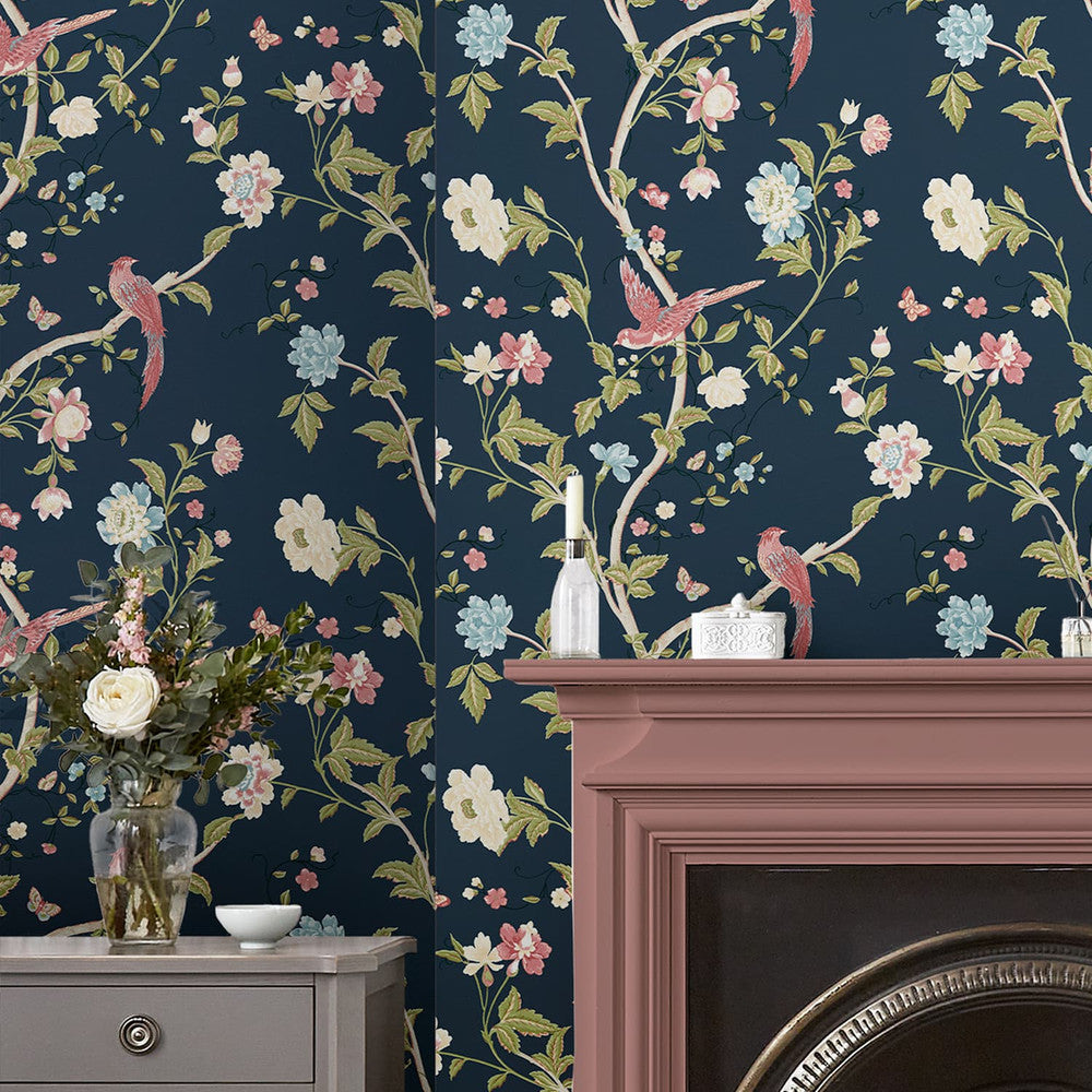 120134 - Summer Palace Wallpaper - Midnight Blue - Laura Ashley