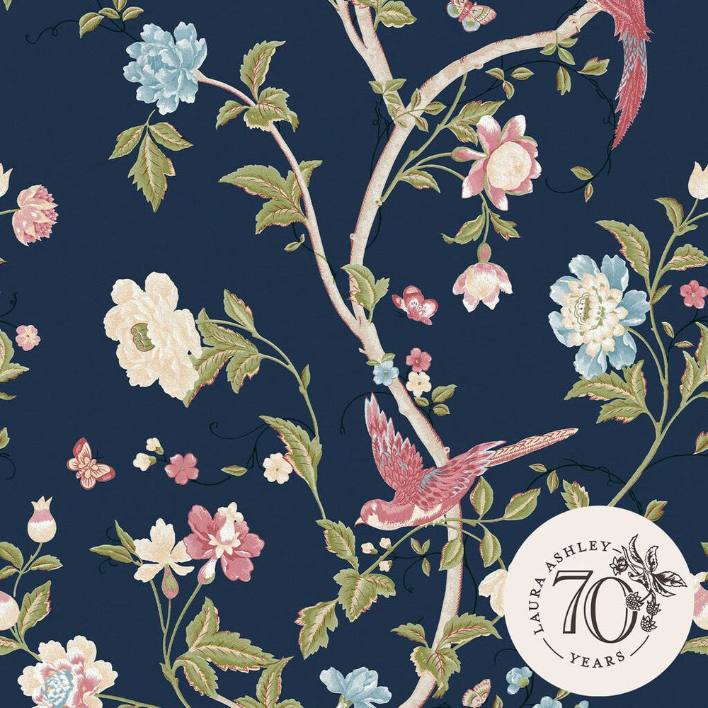 120134 - Summer Palace Wallpaper - Midnight Blue - Laura Ashley