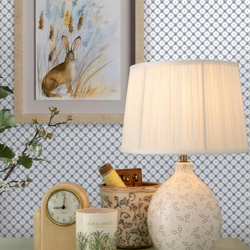 120135 - Wickerwork Wallpaper - Dark Seaspray Blue - Laura Ashley