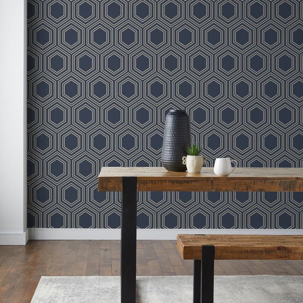 120198 - Honeycomb Geo Wallpaper - Navy - Next
