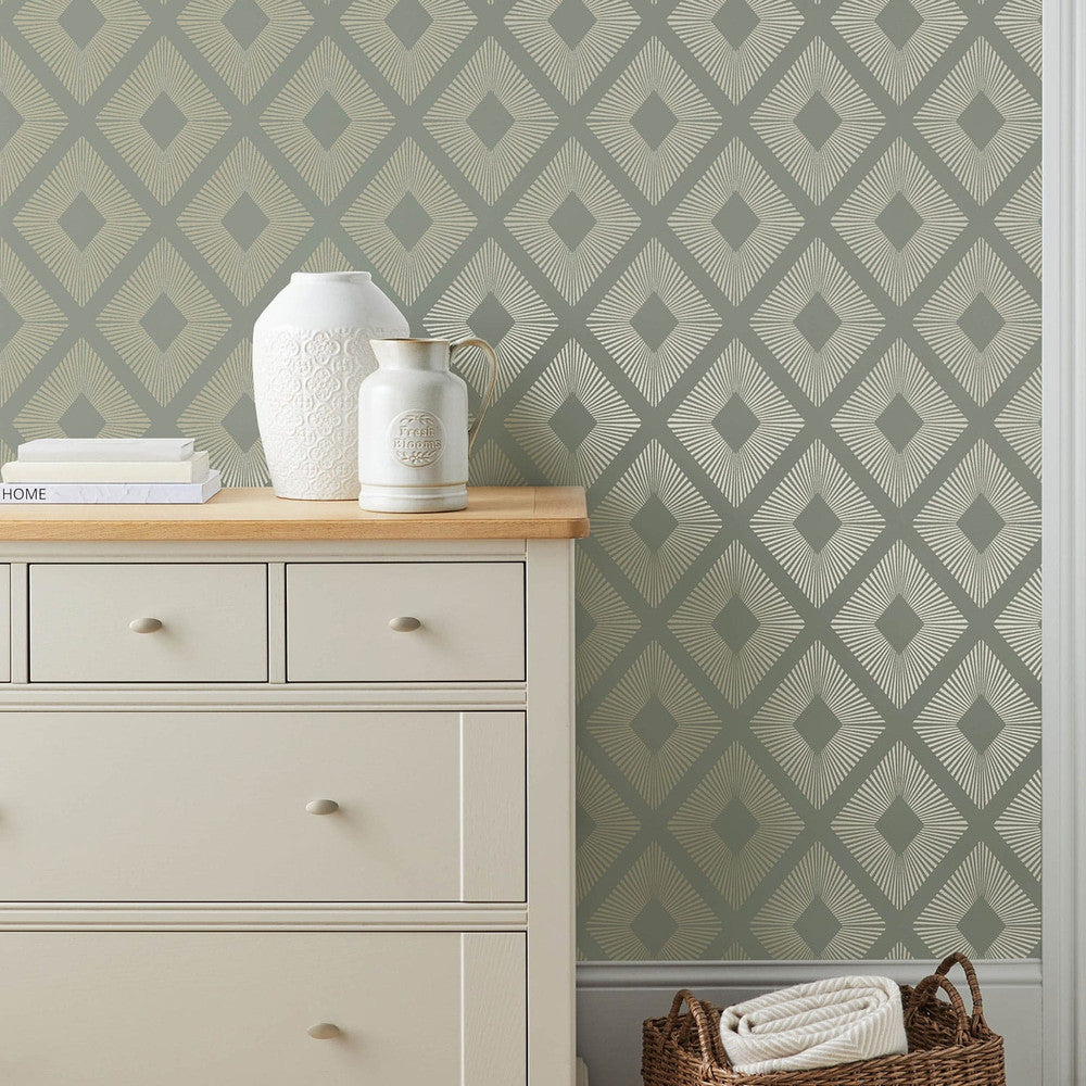 120202 - Deco Triangle Wallpaper - Sage - Next