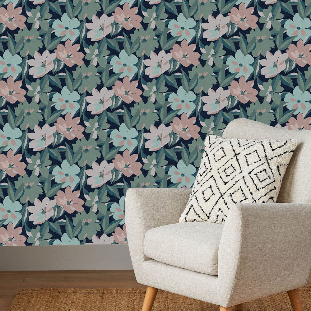 120208 - Hot House Floral Wallpaper - Midnight - Next
