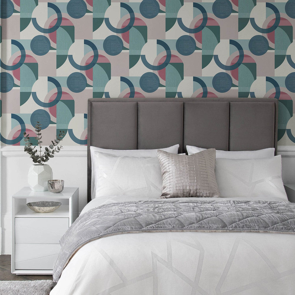 120210 - Retro Shapes Geo Wallpaper - Teal - Next