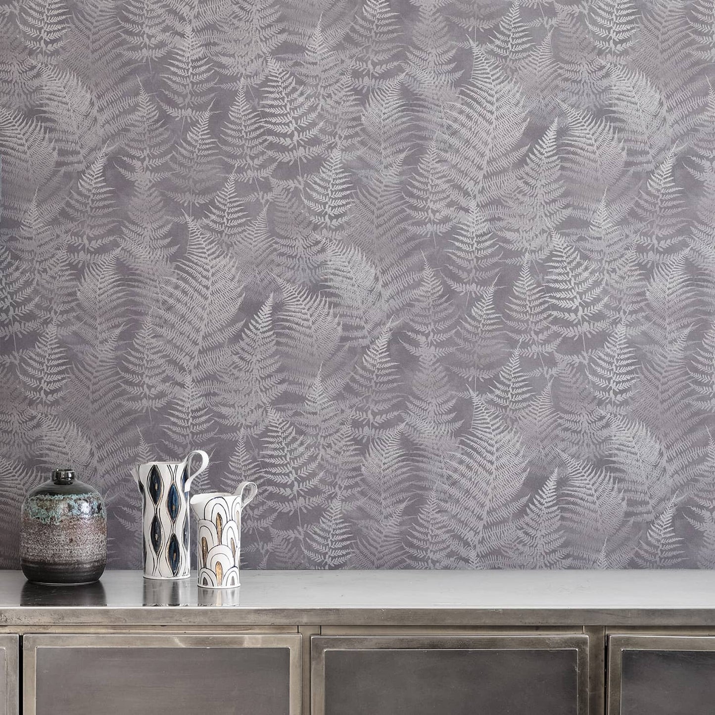 120368 - Woodland Fern Wallpaper - Pewter - Clarissa Hulse