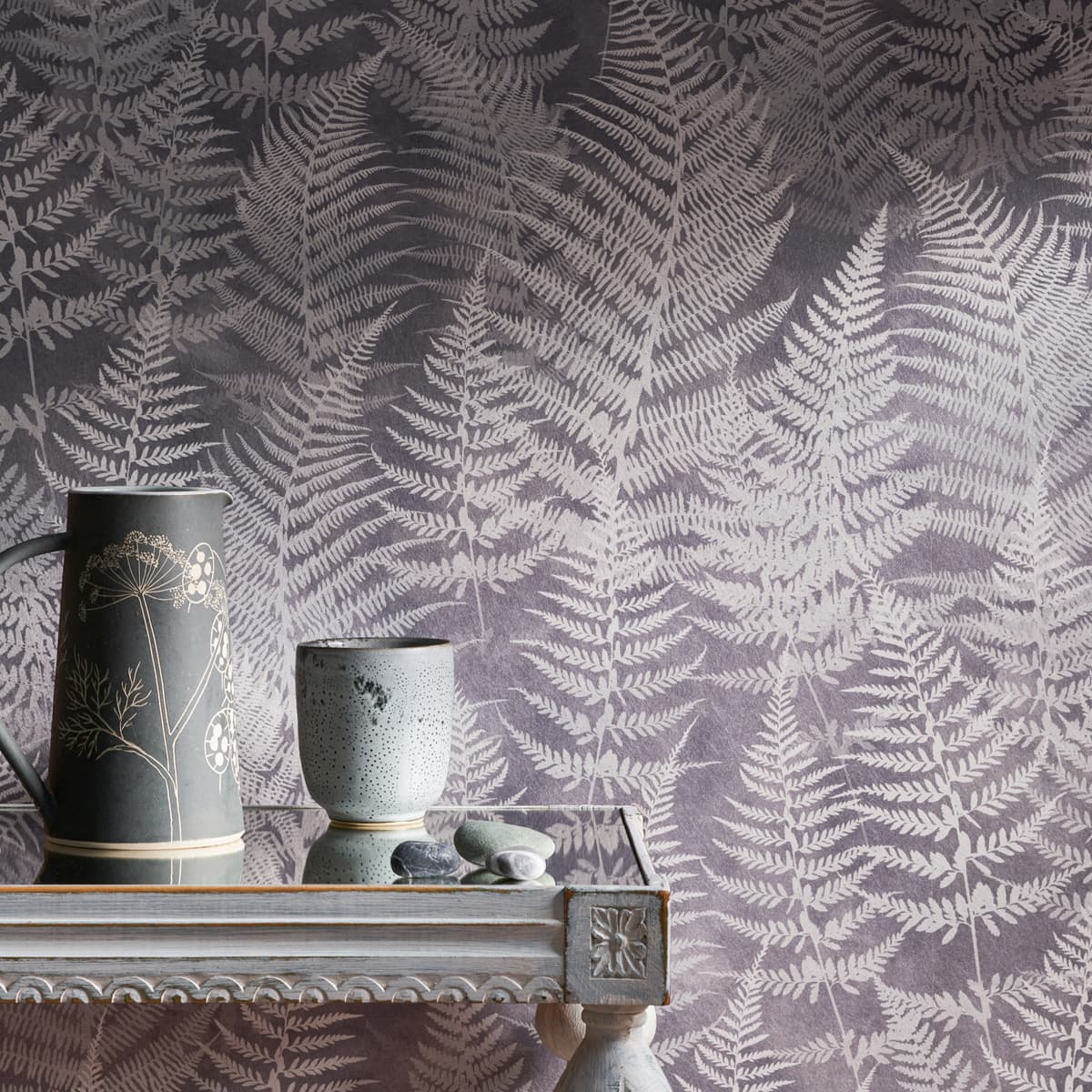 120368 - Woodland Fern Wallpaper - Pewter - Clarissa Hulse