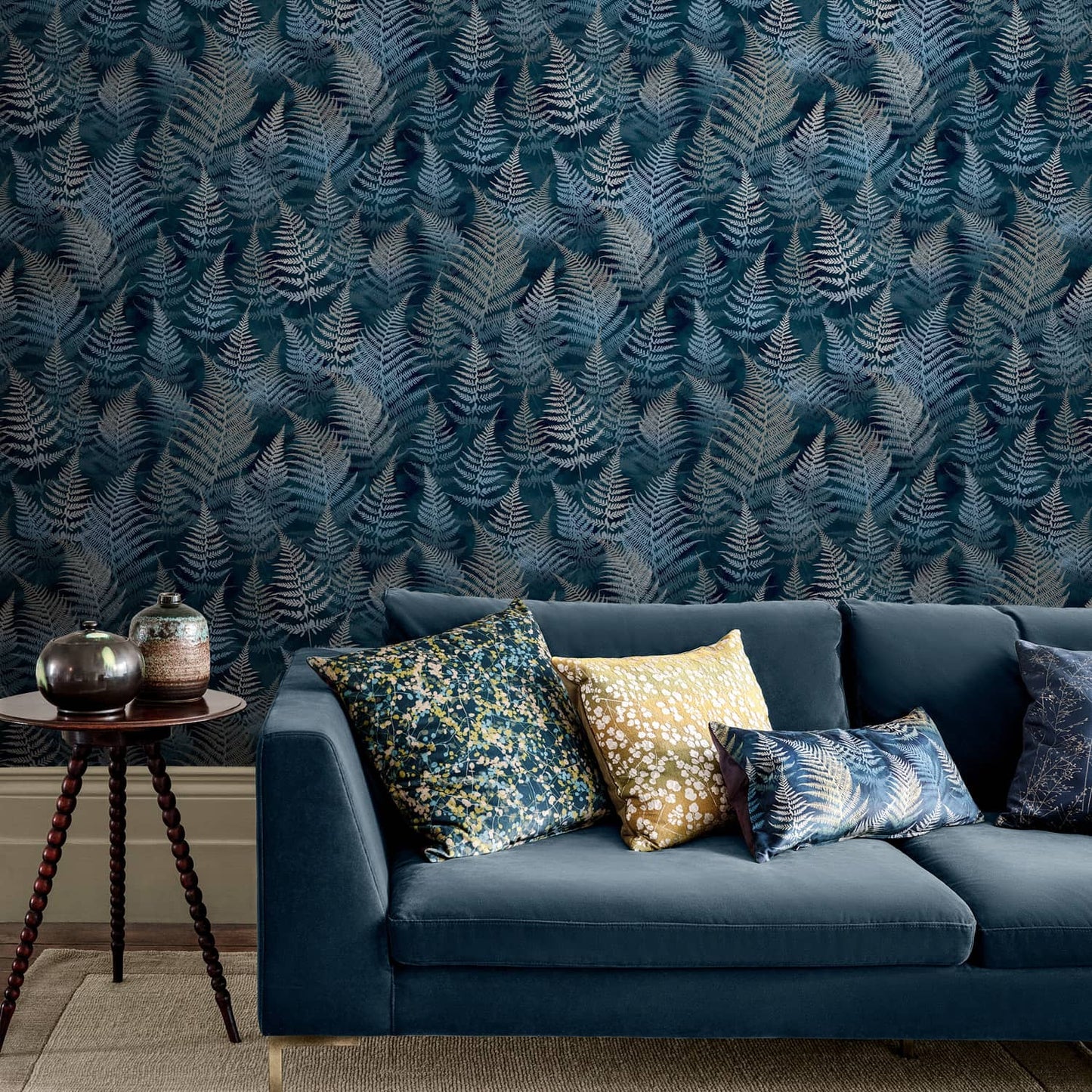 120378 - Woodland Fern Wallpaper - French Navy - Clarissa Hulse