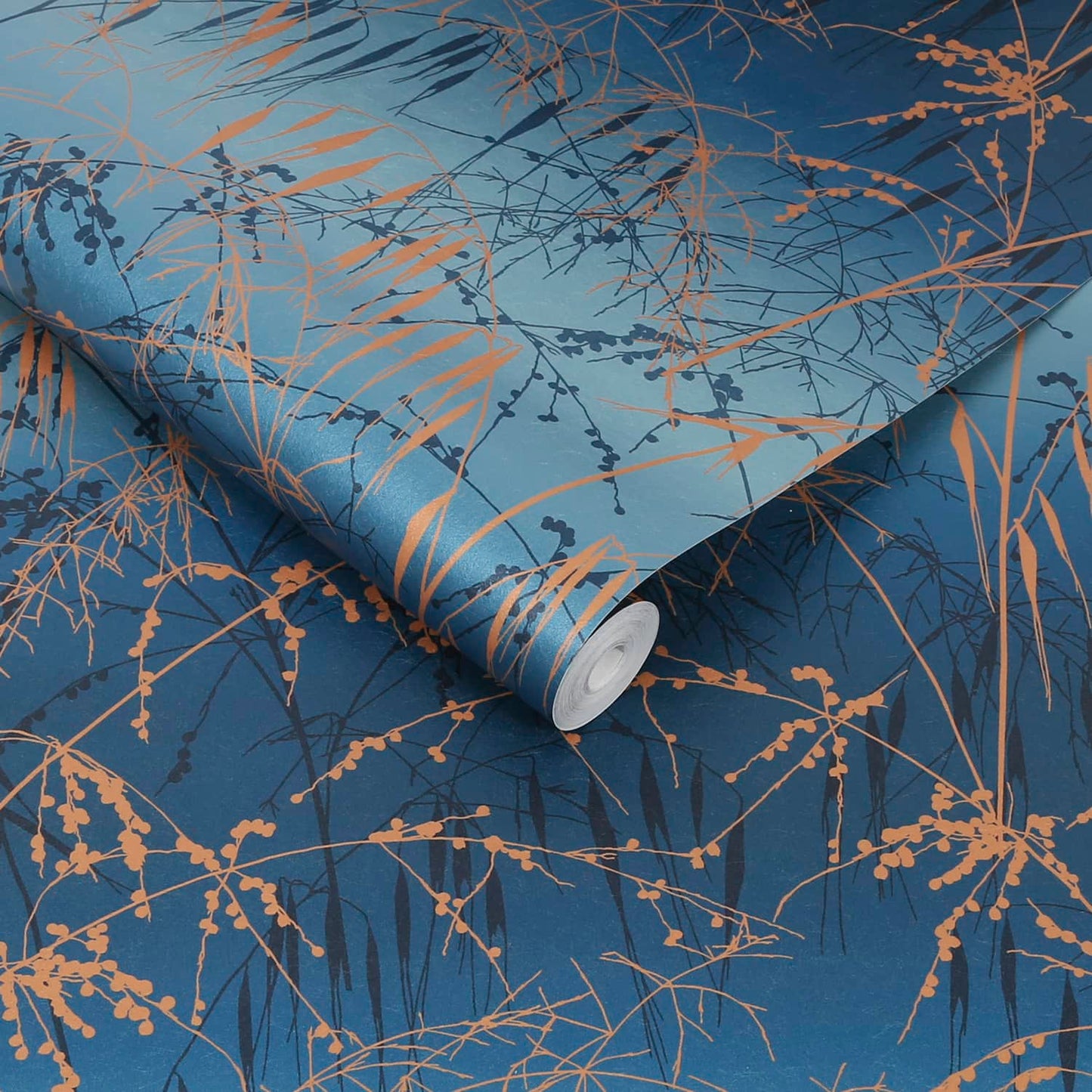 120380 - Meadow Grass Wallpaper - French Navy & Copper - Clarissa Hulse