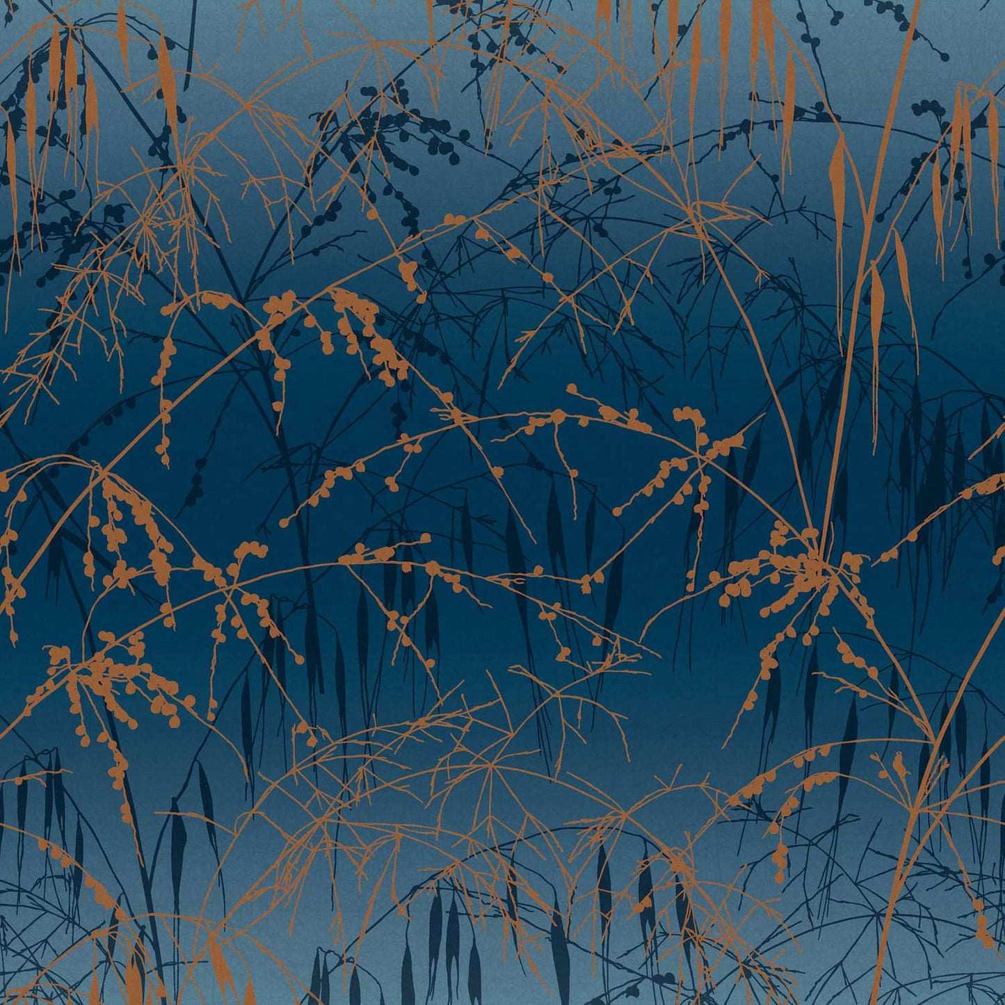 120380 - Meadow Grass Wallpaper - French Navy & Copper - Clarissa Hulse