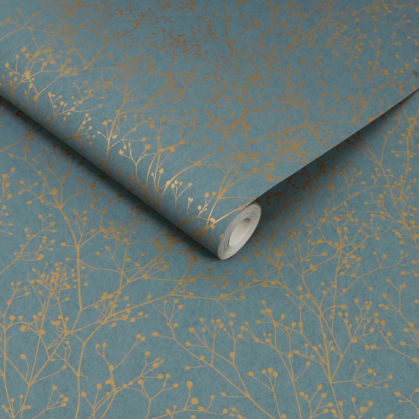 120384 - Gypsophila Wallpaper - Airforce Blue & Soft Gold - Clarissa Hulse