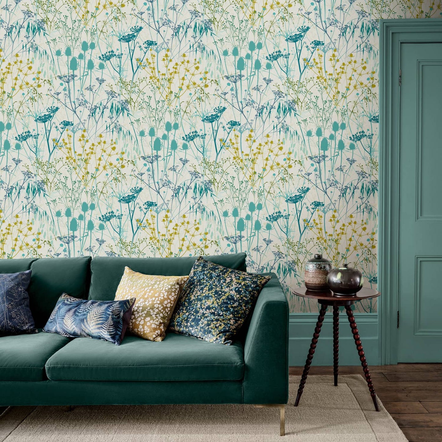 120387 - Summer Border Wallpaper - Verdigris - Clarissa Hulse