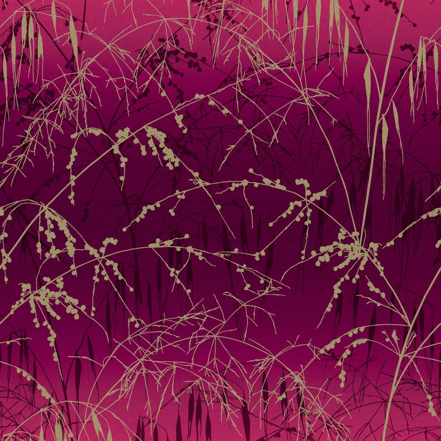 120396 - Meadow Grass Wallpaper - Damson & Soft Gold - Clarissa Hulse