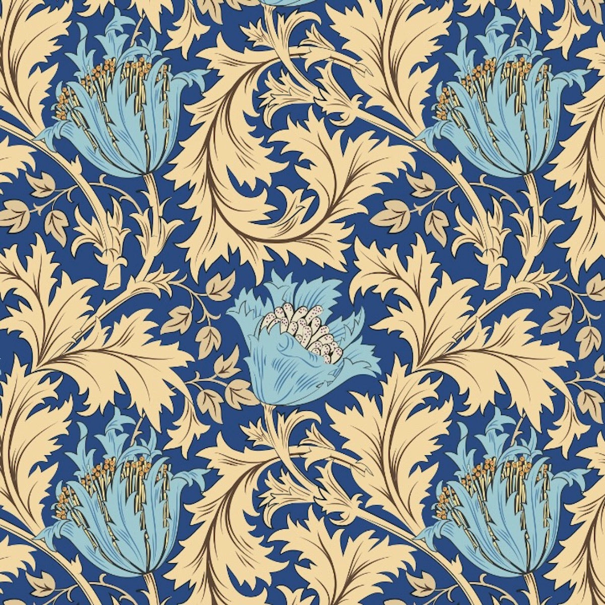 1203 - Anemone Wallpaper - Blue Soft Gold - Morris Collections
