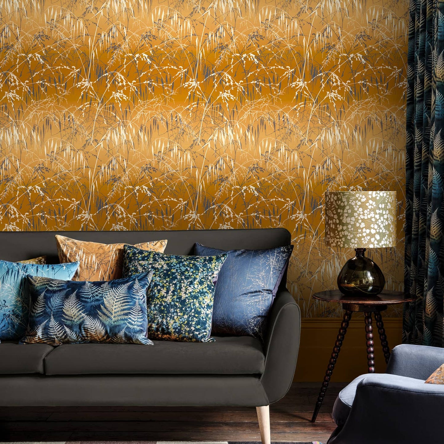 120405 - Meadow Grass Wallpaper - Yellow Ochre & Soft Gold - Clarissa Hulse