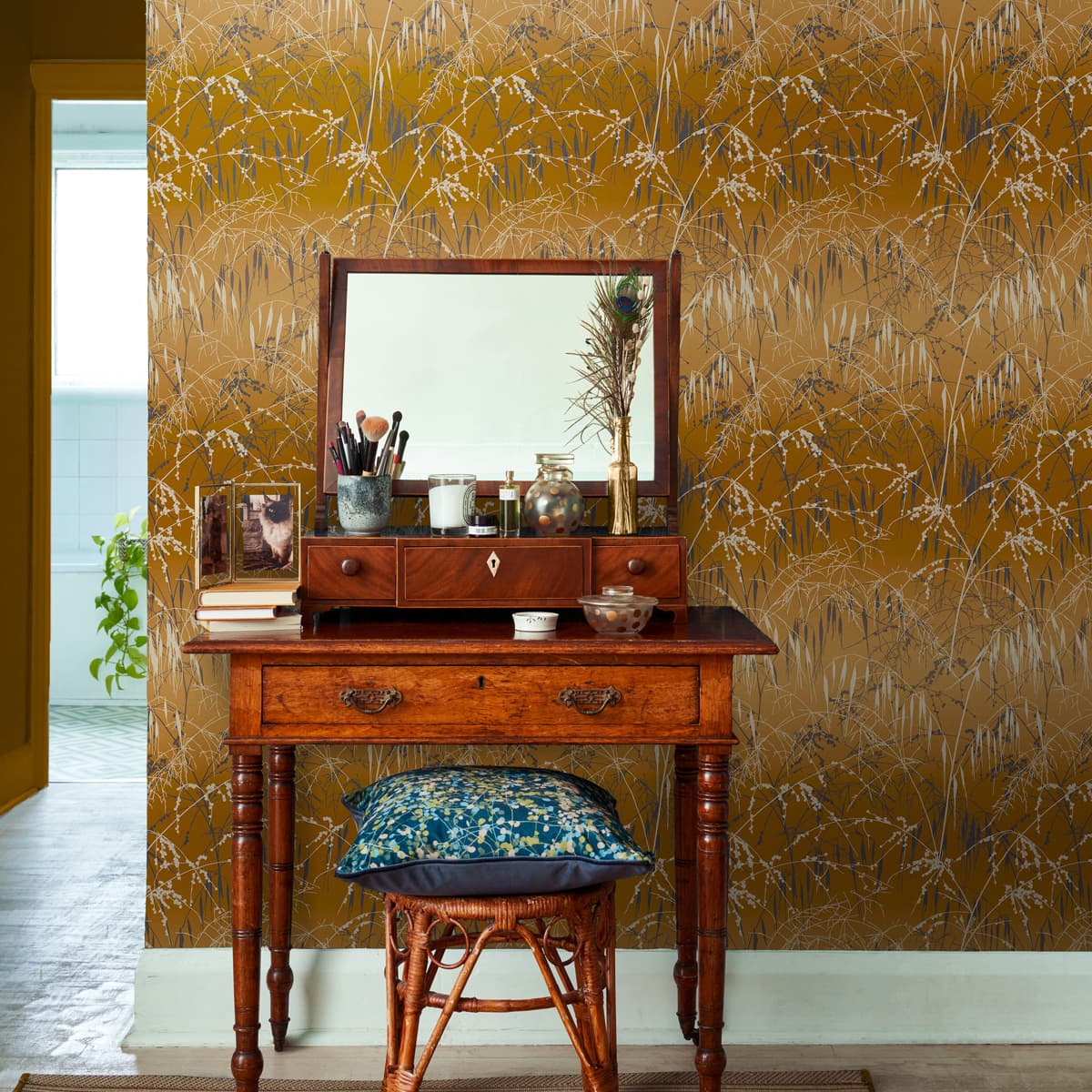 120405 - Meadow Grass Wallpaper - Yellow Ochre & Soft Gold - Clarissa Hulse