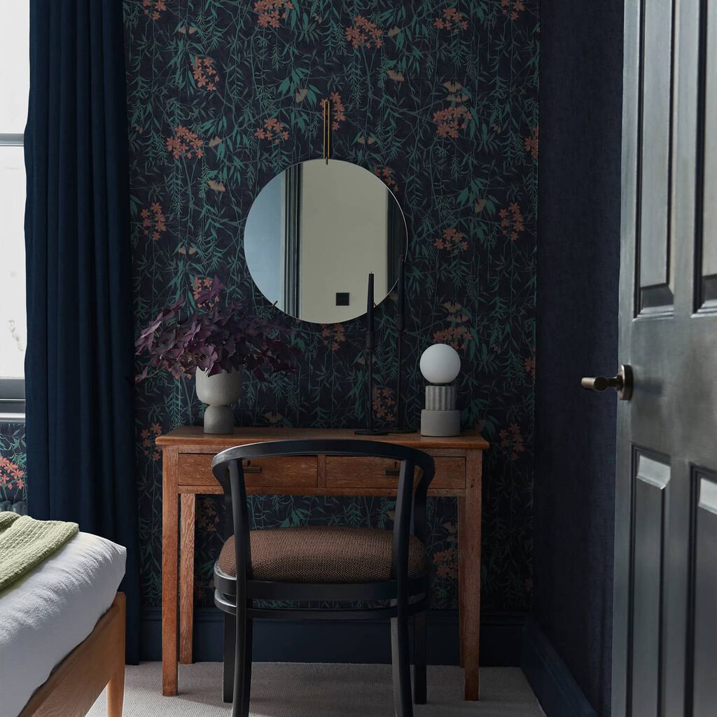 120615 - Obassia Silk Wallpaper - Midnight - Graham & Brown