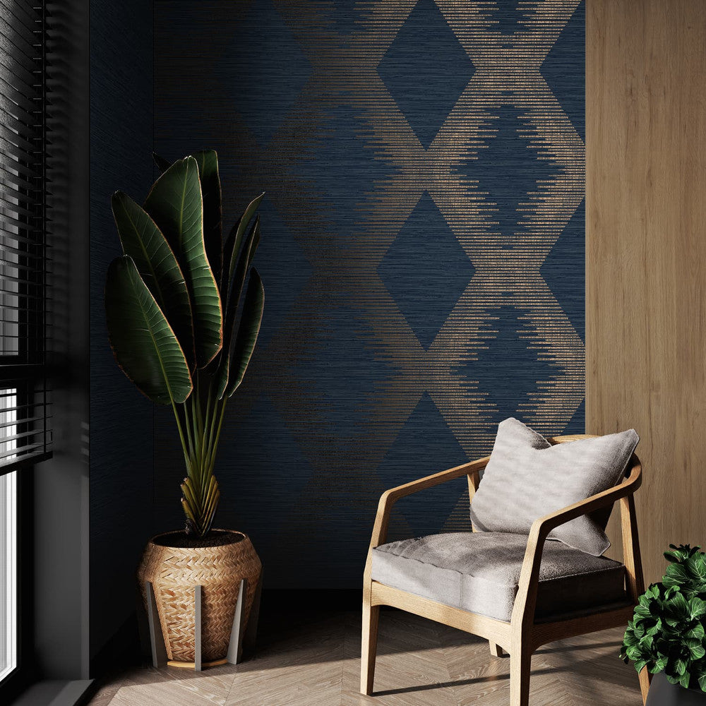 120721 - Serenity Geo Wallpaper - Navy & Copper - Superfresco Easy