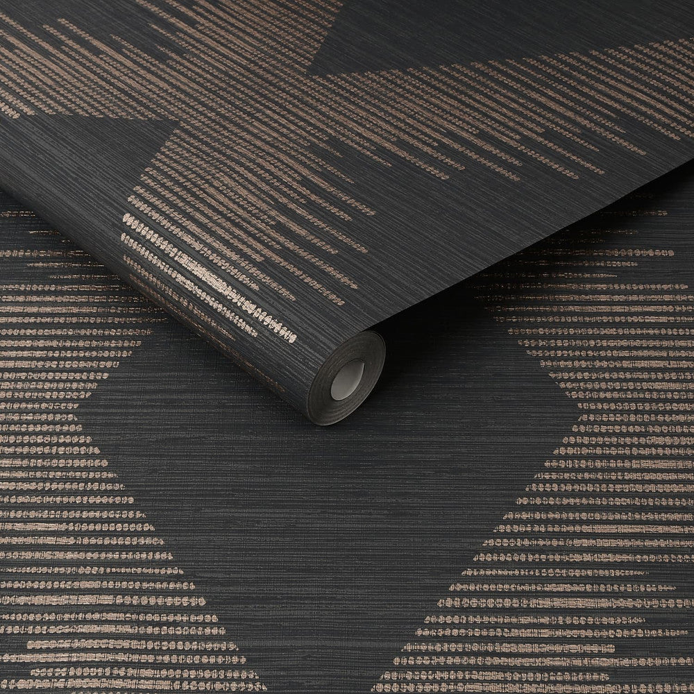 120723 - Serenity Geo Wallpaper - Black & Rose Gold - Superfresco Easy
