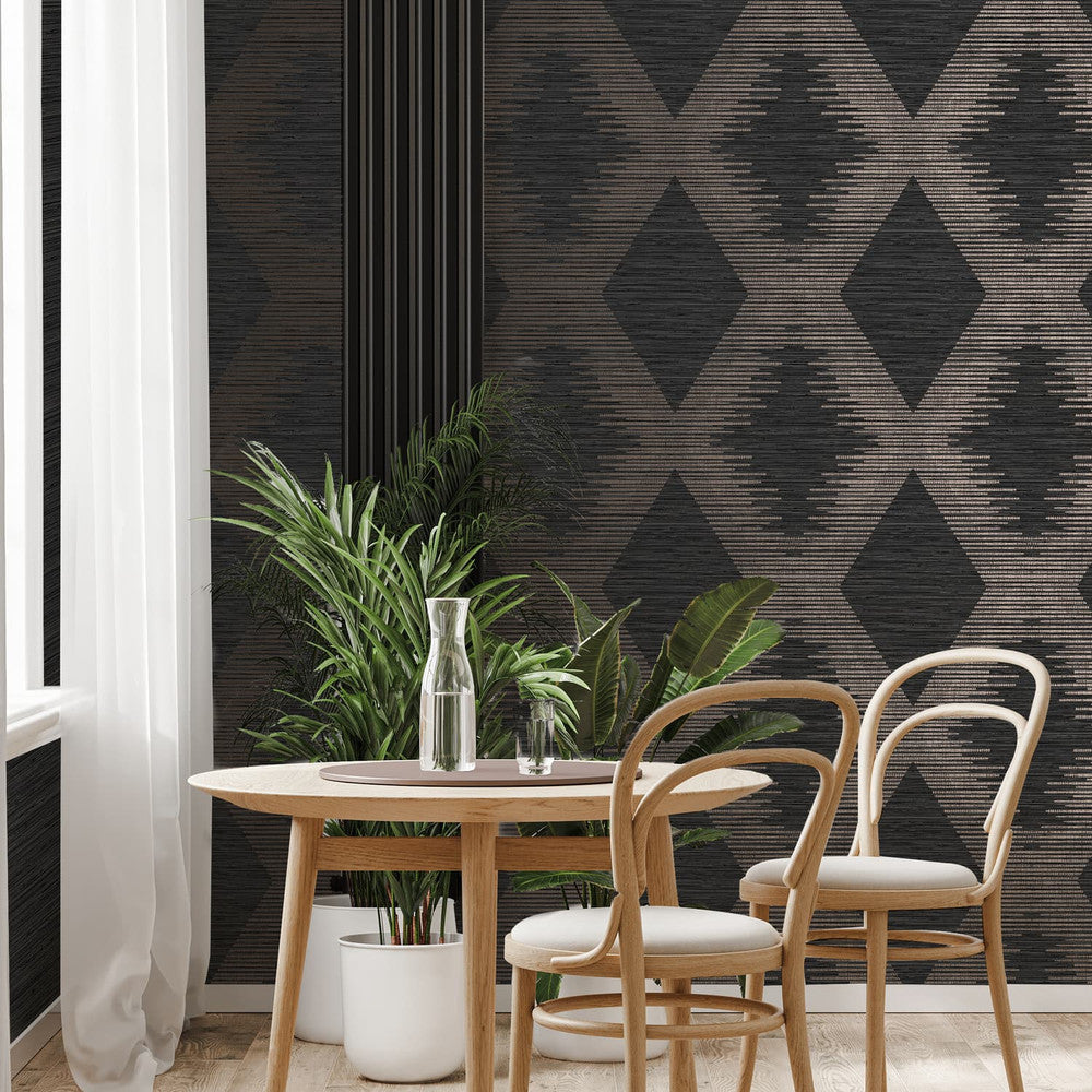 120723 - Serenity Geo Wallpaper - Black & Rose Gold - Superfresco Easy