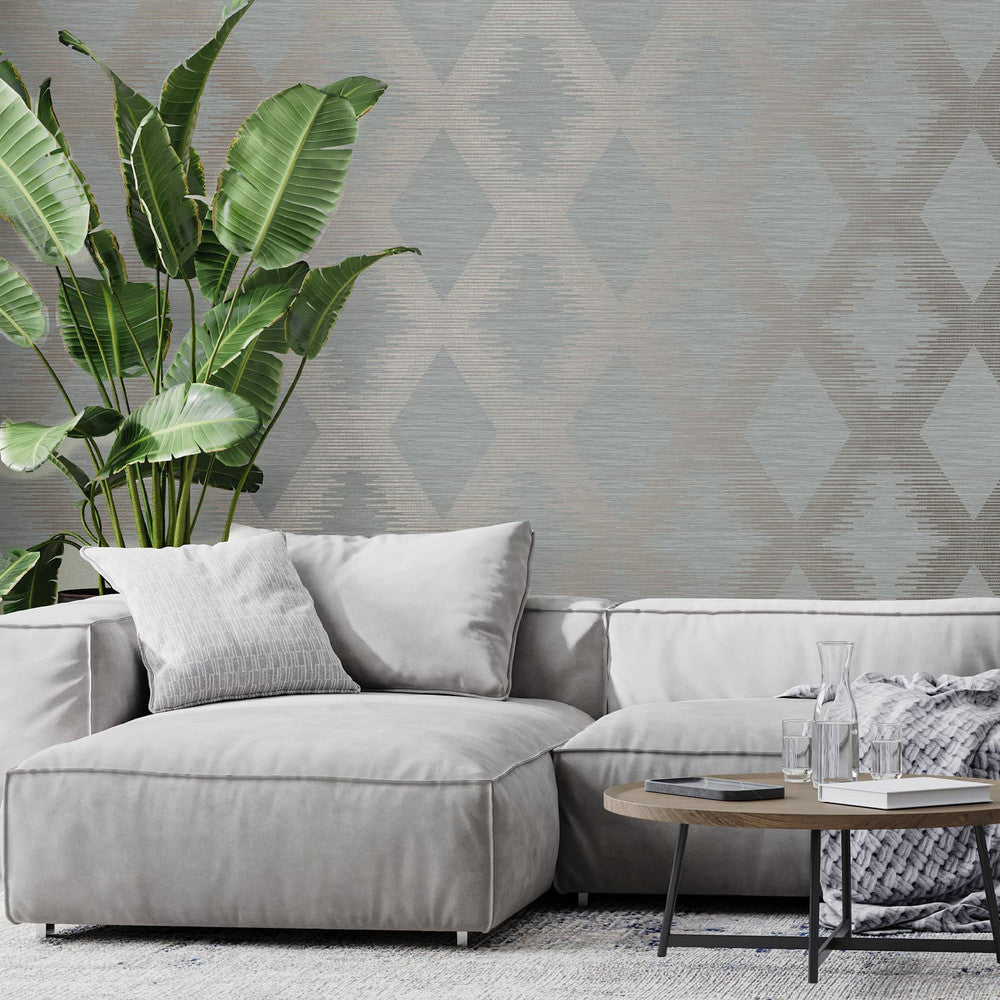 120730 - Serenity Geo Wallpaper - Grey & Rose Gold - Superfresco Easy