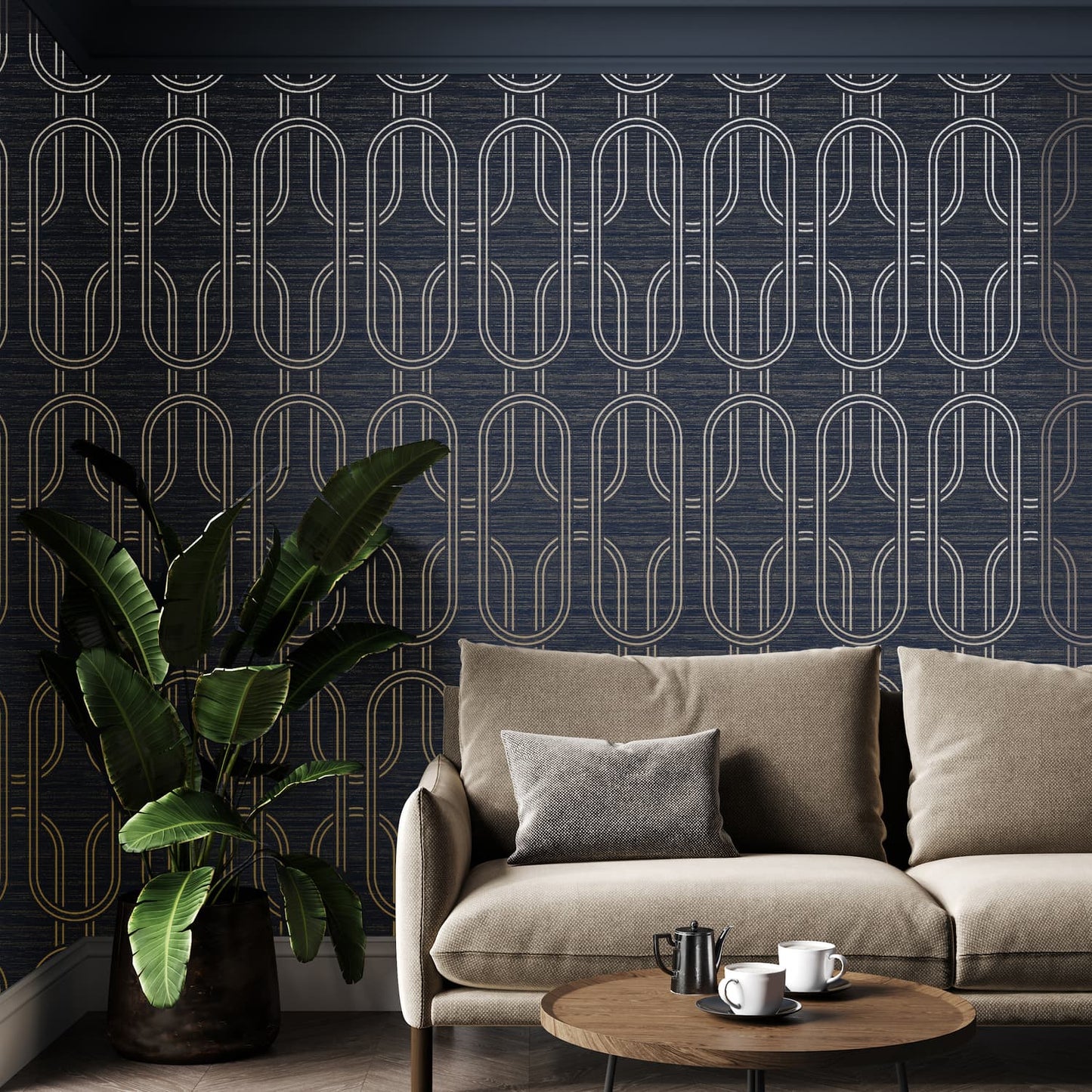 120858 - Indulgent Geo Wallpaper - Sapphire - Boutique Luxury