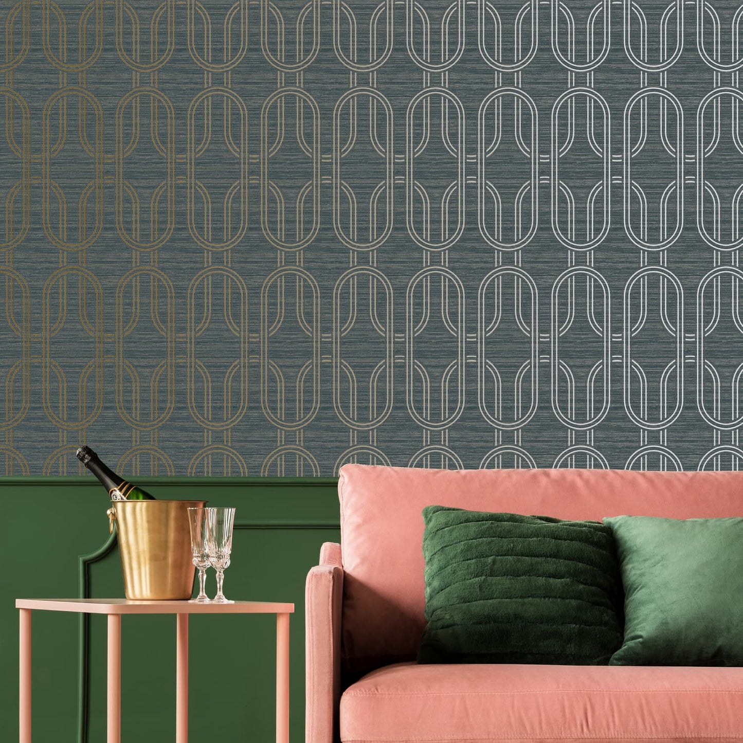 120859 - Indulgent Geo Wallpaper - Emerald - Boutique Luxury