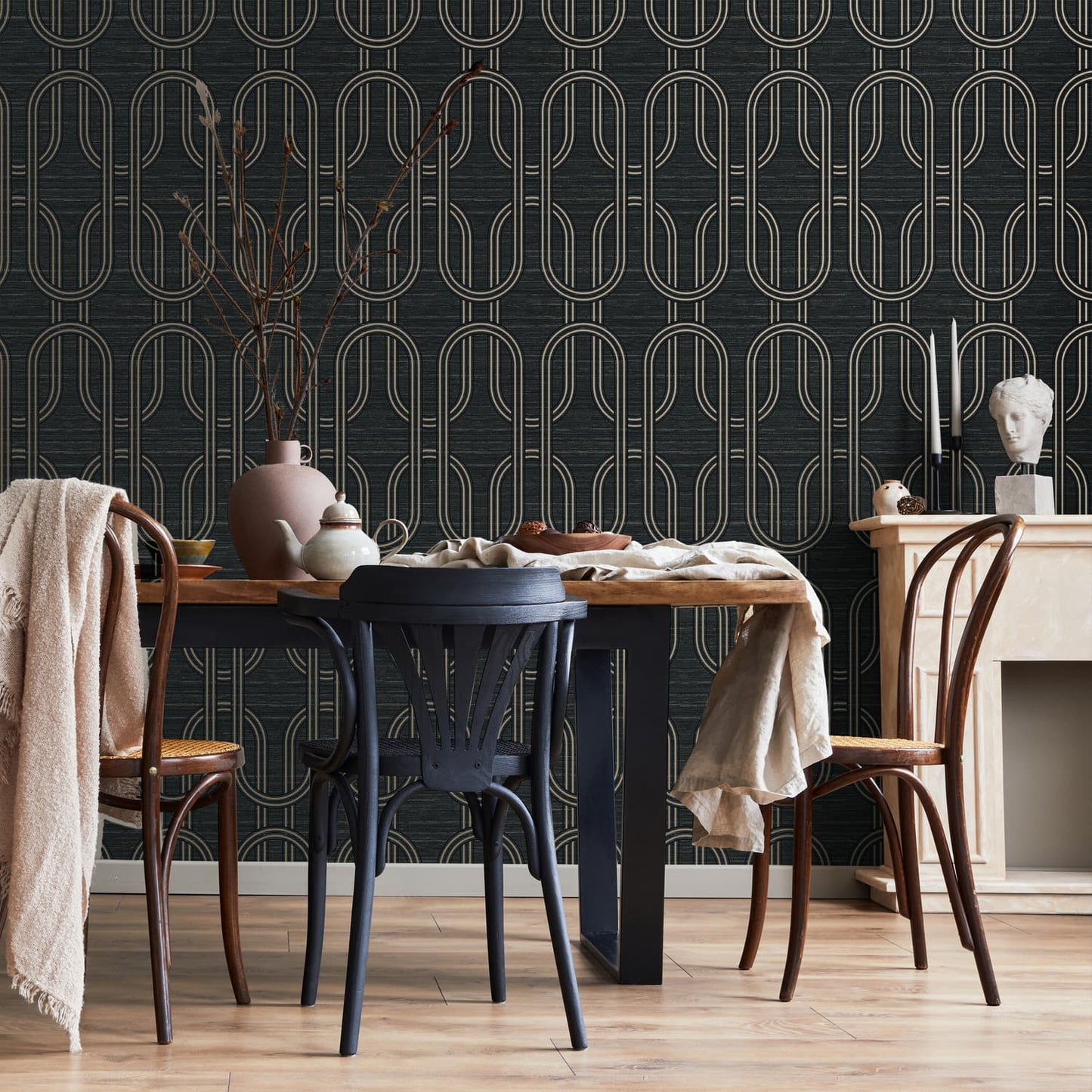 120860 - Indulgent Geo Wallpaper - Onyx - Boutique Luxury