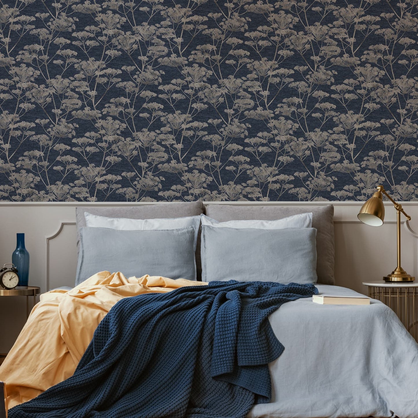 120865 - Serene Seedhead Wallpaper - Sapphire - Boutique Luxury