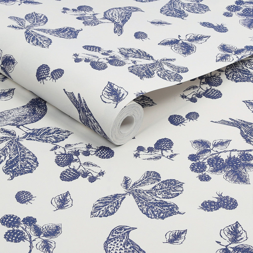 120868 - Blackberry Bird Wallpaper - Cream - Joules