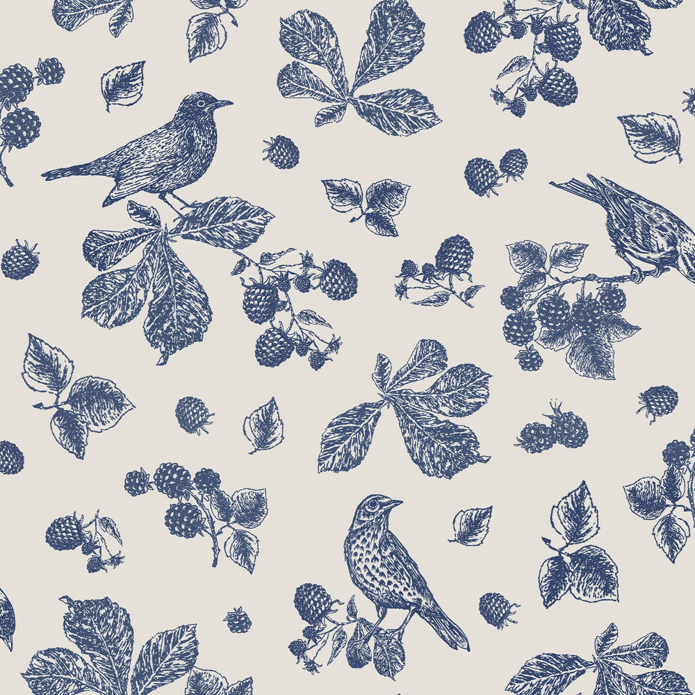 120868 - Blackberry Bird Wallpaper - Cream - Joules