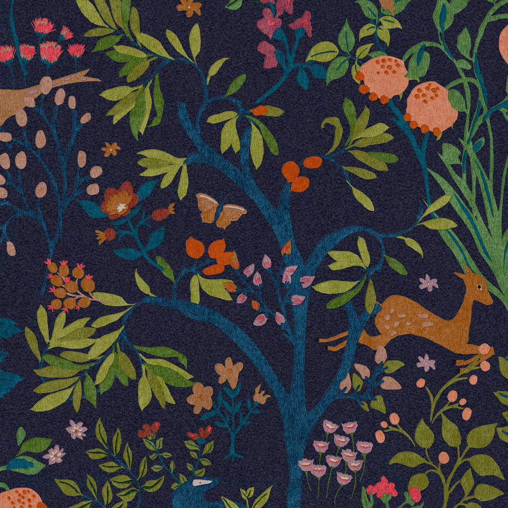 120872 - Enchanted Woodland Wallpaper - Navy - Joules