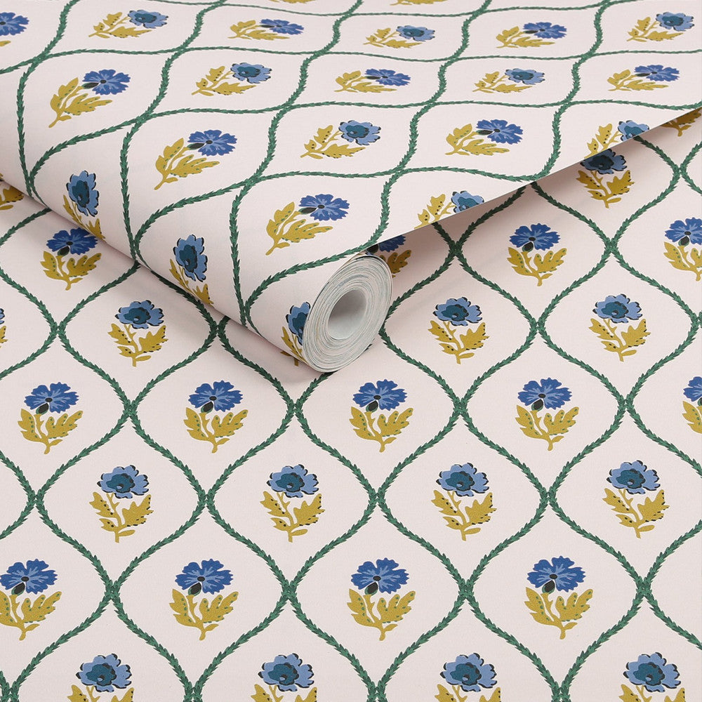 120876 - Trellis Floral Wallpaper - Cream Gold - Joules