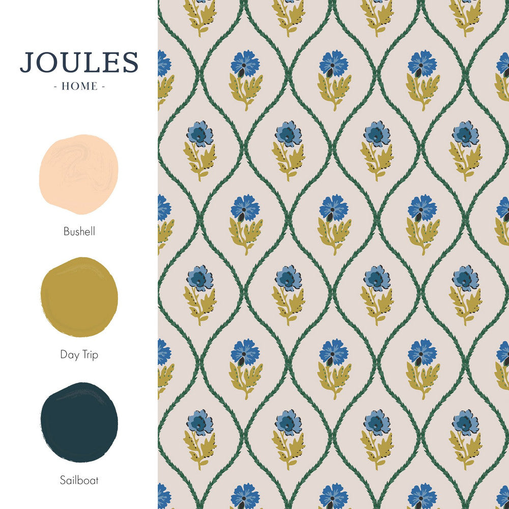 120876 - Trellis Floral Wallpaper - Cream Gold - Joules
