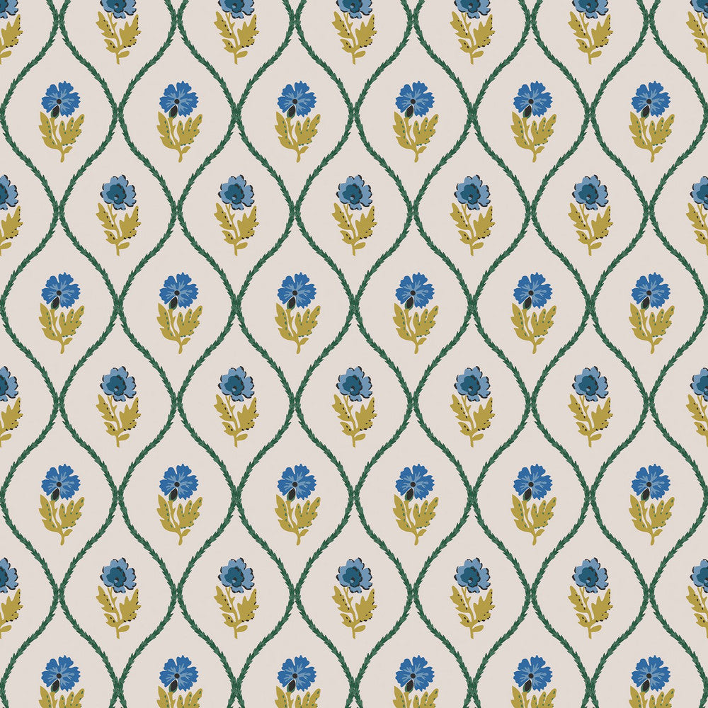 120876 - Trellis Floral Wallpaper - Cream Gold - Joules