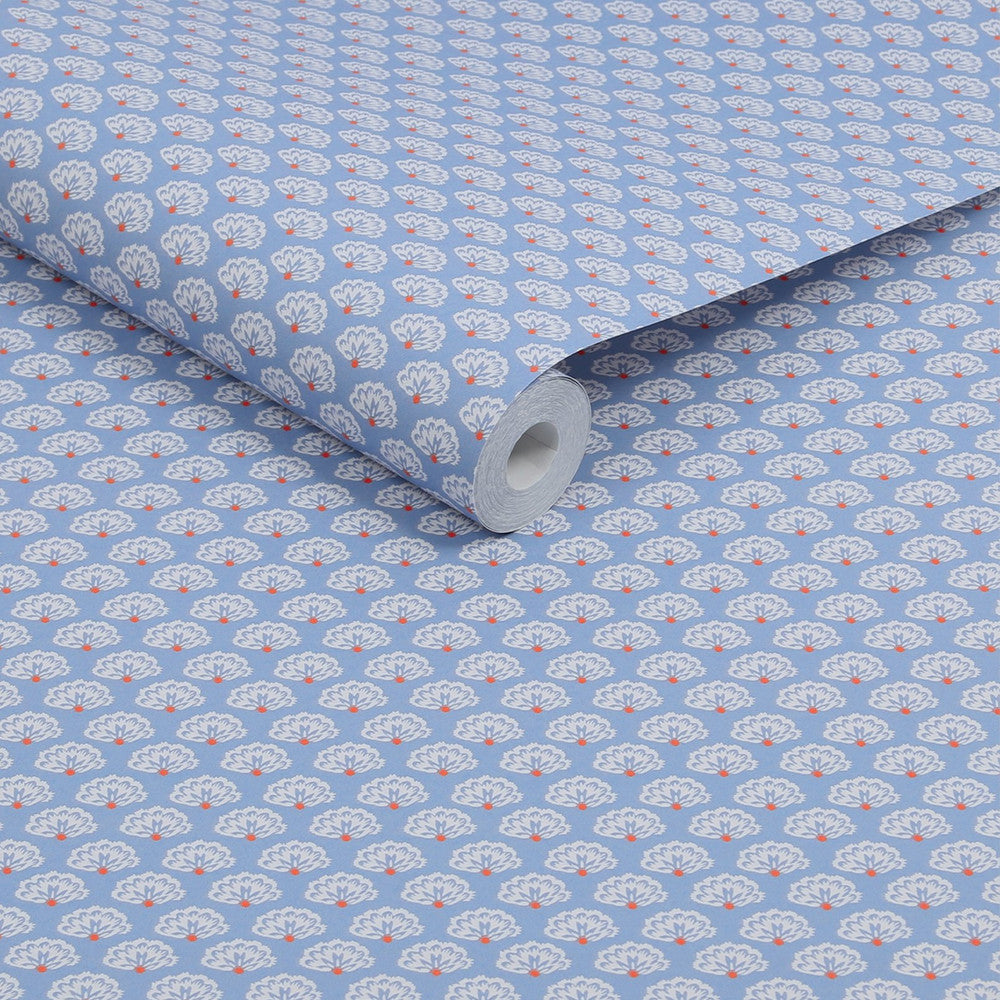 120880 - Peacock Geo Wallpaper - Blue Cream - Joules