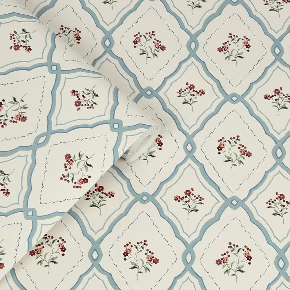 121066 - Pinford Trellis Wallpaper - Pale Seaspray Blue - Laura Ashley