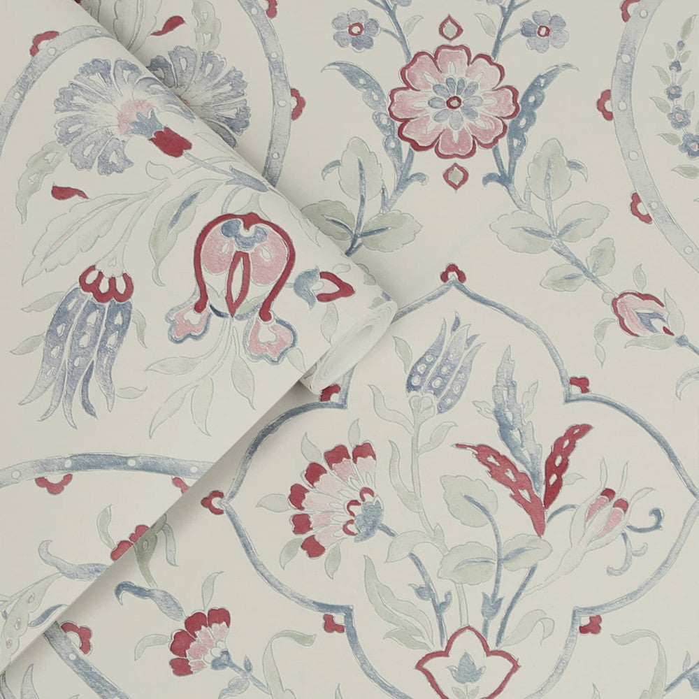 121069 - Foscot Damask Wallpaper - Crimson Red - Laura Ashley