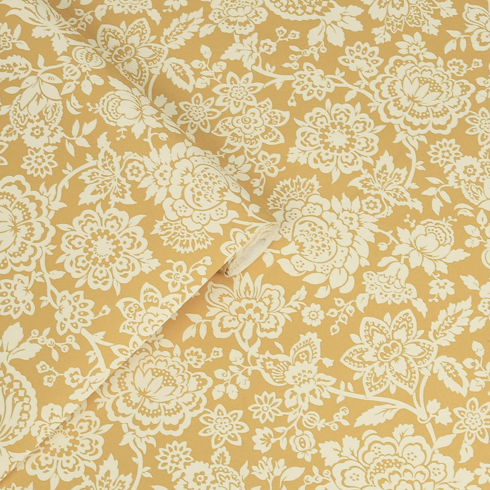 121072 - Trailing Laurissa Pale Wallpaper - Ochre Yellow - Laura Ashley
