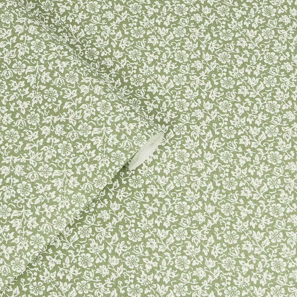 121077 - Sweet Alyssum Wallpaper - Moss Green - Laura Ashley