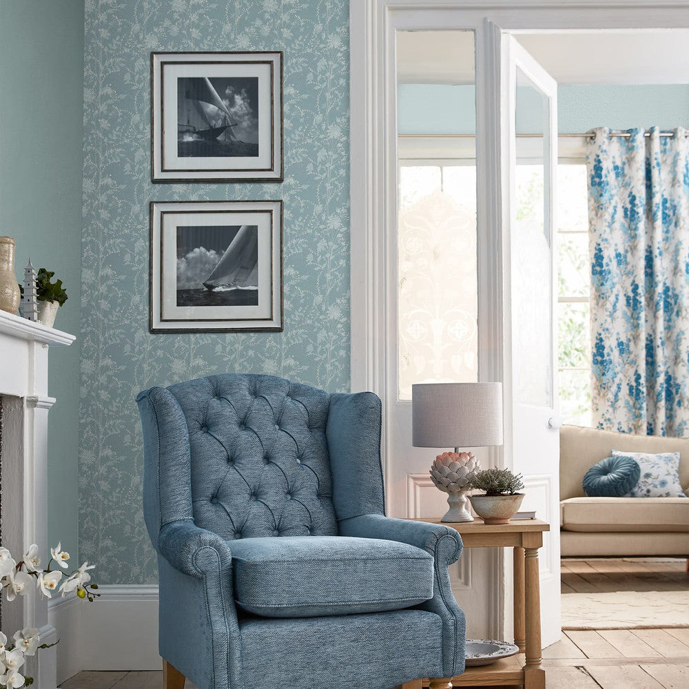 121079 - Fennelton Wallpaper - Pale Newport Blue - Laura Ashley