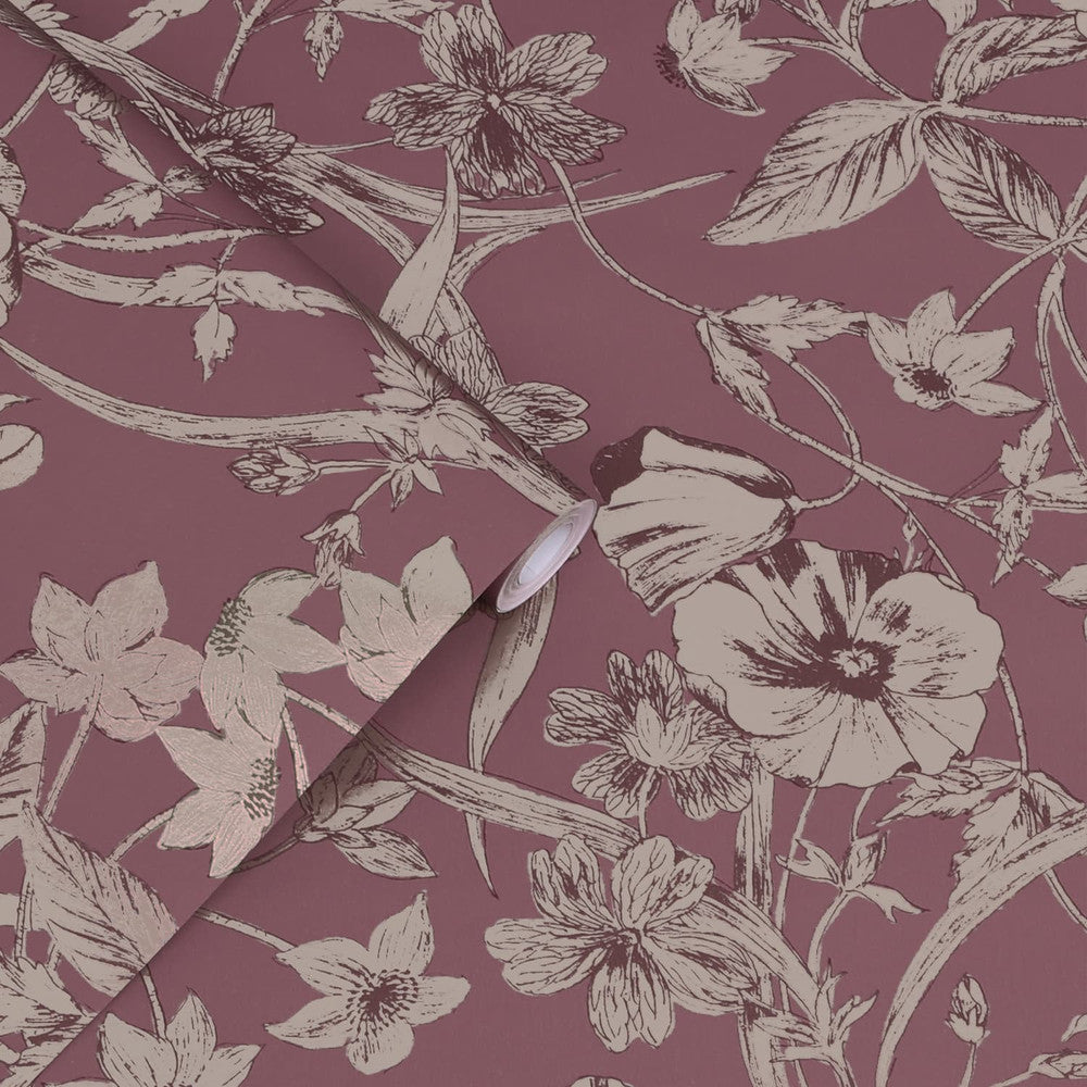 121086 - Summerhill Wallpaper - Pale Blackberry - Laura Ashley