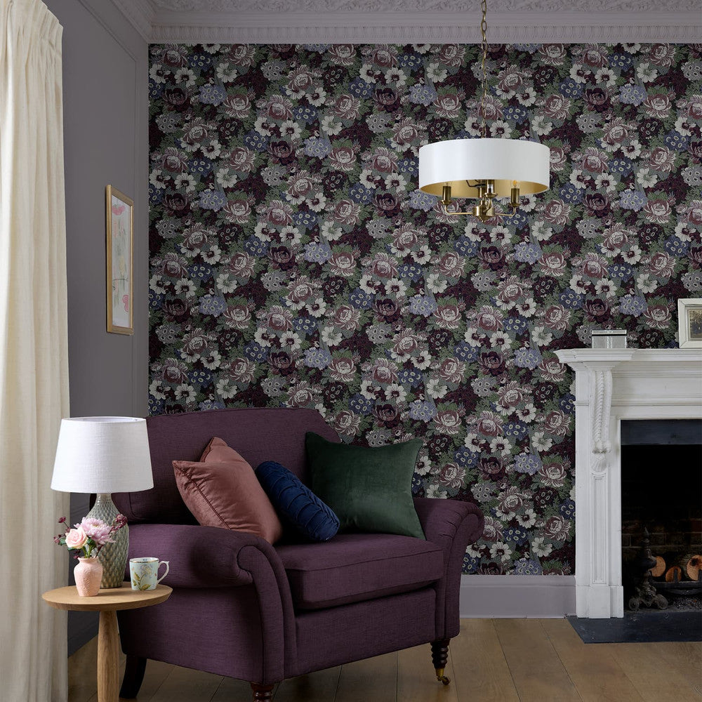 121088 - Honnington Peonies Wallpaper - Blackberry Purple - Laura Ashley