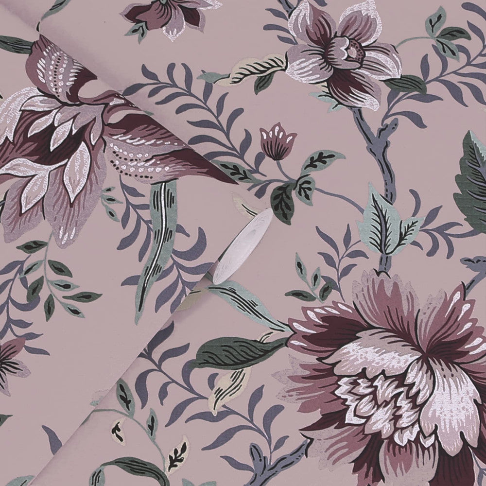 121091 - Editas Garden Wallpaper - Pale Blackberry - Laura Ashley