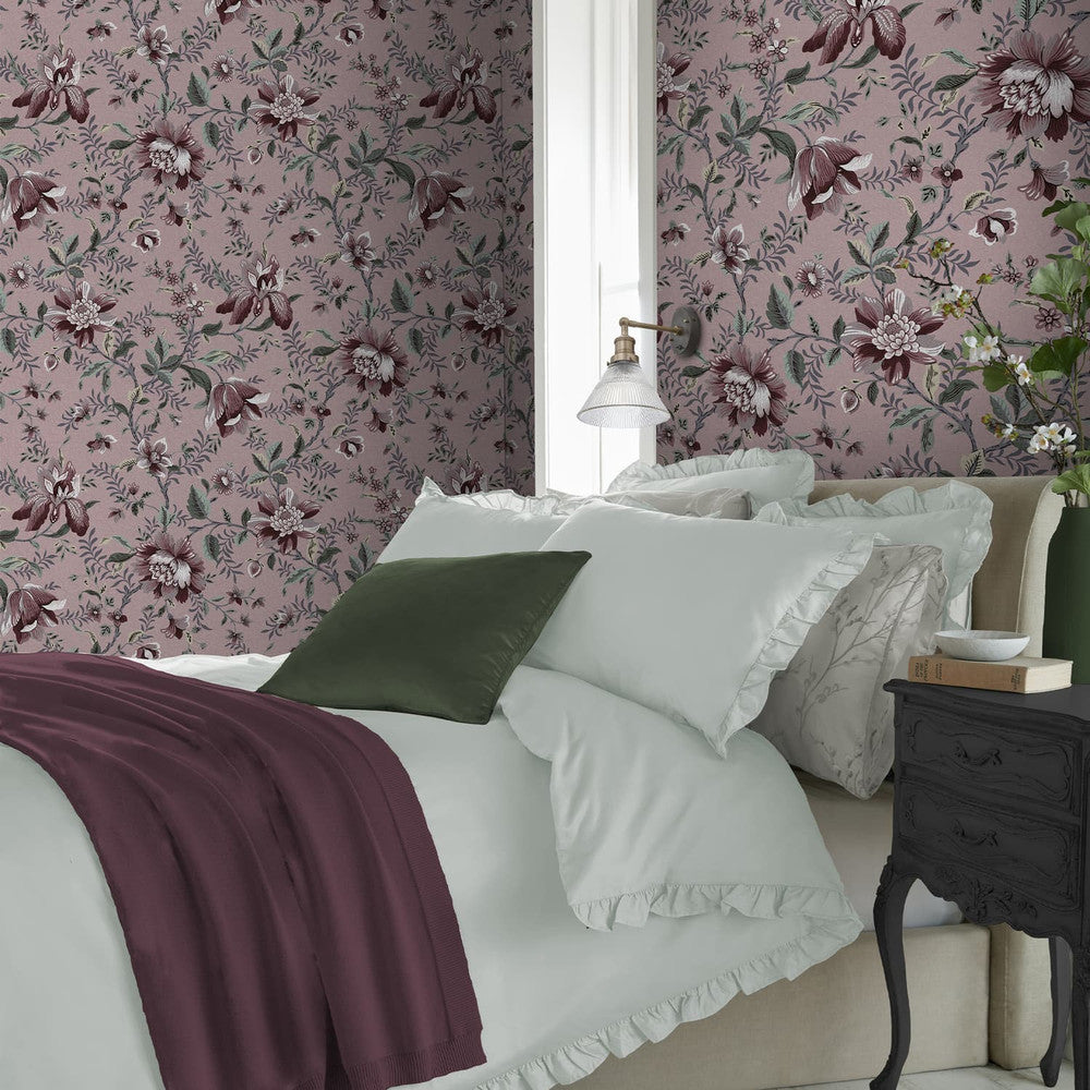 121091 - Editas Garden Wallpaper - Pale Blackberry - Laura Ashley