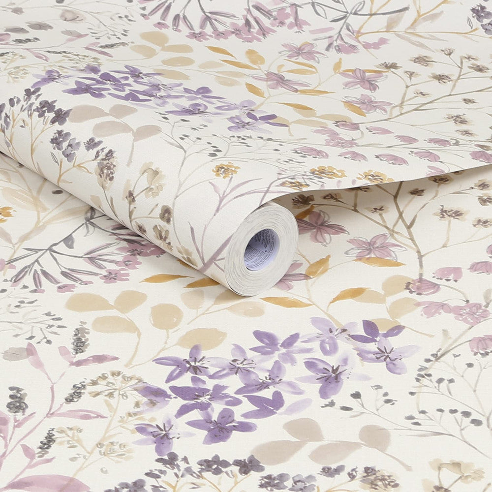 121206 - Watercolour Floral Wallpaper - Purple - Next