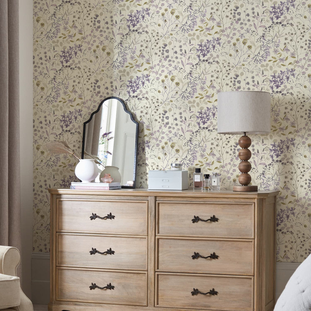 121206 - Watercolour Floral Wallpaper - Purple - Next