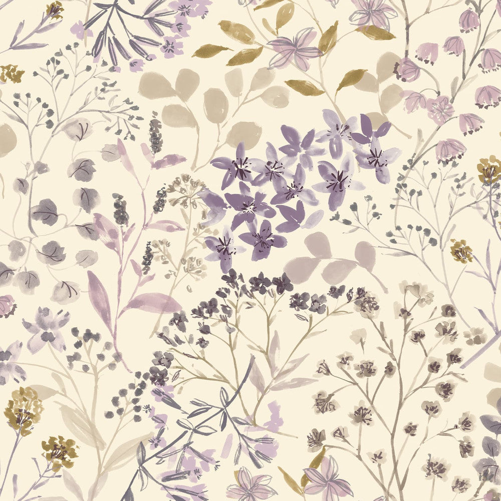121206 - Watercolour Floral Wallpaper - Purple - Next